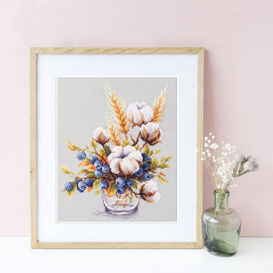 Blooming Cotton and Blueberry